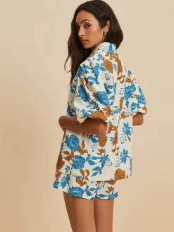Print Lapel Pockets Shorts Set