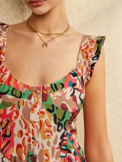 Print Low Cut Ruffle Short Dress