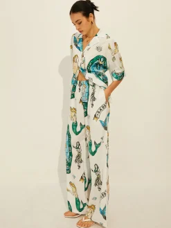 Print Pockets Short Sleeve Pants Set