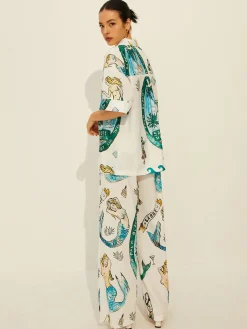 Print Pockets Short Sleeve Pants Set