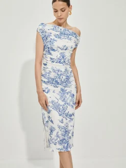 Print Straight Neck Split Dress