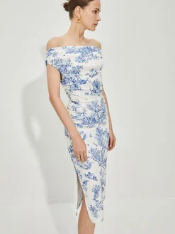 Print Straight Neck Split Dress