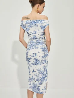 Print Straight Neck Split Dress
