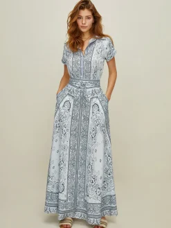 Print Turndown Collar Pockets Skirt Set