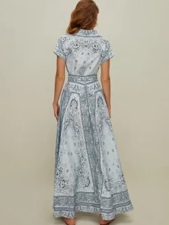 Print Turndown Collar Pockets Skirt Set