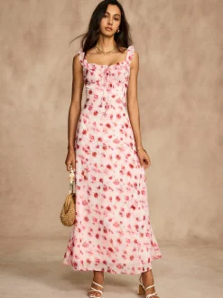 Printed Backless Tie Flowy Dress