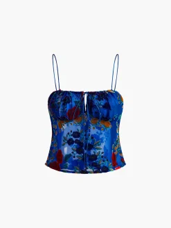 Printed Lace Up Cami Top