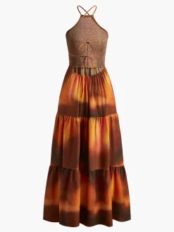 Printed Shirred Long Dress
