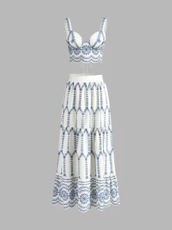 Printed Sleeveless Tie Back Skirt Set