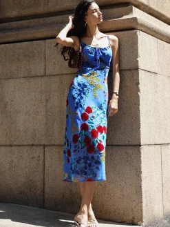 Printed Spaghetti Strap Midi Dress