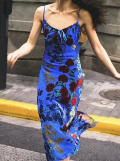 Printed Spaghetti Strap Midi Dress