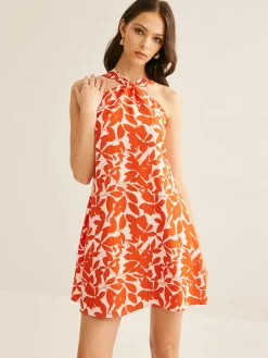 Printed Strap Short Dress