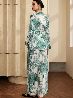 Printed V-Neck Pants Set