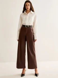PU Leather Belted Straight Pants
