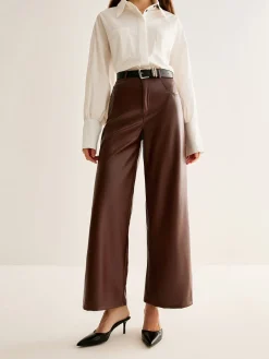 PU Leather Belted Straight Pants