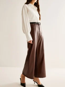 PU Leather Belted Straight Pants