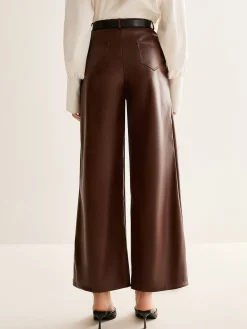 PU Leather Belted Straight Pants