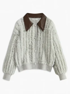 PU-Collar High Stretch Fuzzy Cardigan