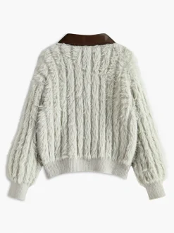 PU-Collar High Stretch Fuzzy Cardigan