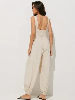 Pure Cotton Backless Tie-Front Jumpsuit