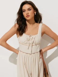 Pure Cotton Backless Tie-Front Jumpsuit