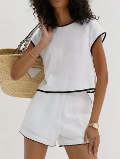 Pure Cotton Contrast Trim Shorts Set