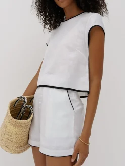 Pure Cotton Contrast Trim Shorts Set