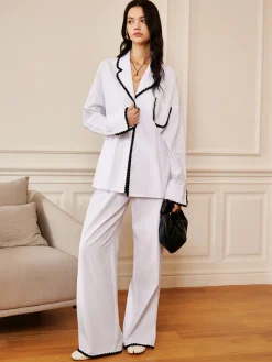 Pure Cotton Contrast Trim Lapel Shirt