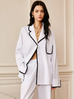 Pure Cotton Contrast Trim Lapel Shirt