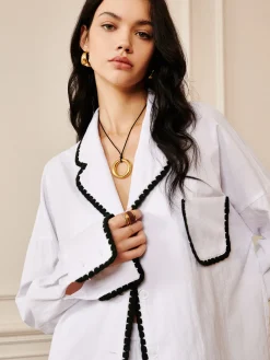 Pure Cotton Contrast Trim Lapel Shirt