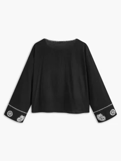 Pure Cotton Embroidery Tie Front Shirt
