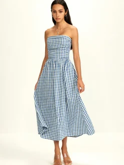 Pure Cotton Plaid Panel Tube Dress