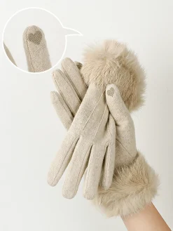 Rabbit Fur Wrist Cashmere Gloves