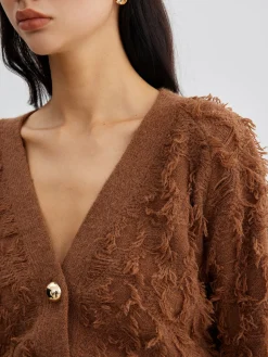 Raw Hem Button Cinched Cardigan