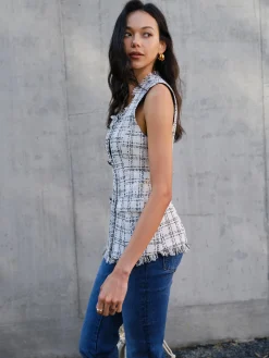 Raw Hem Tweed Slim Tank Top