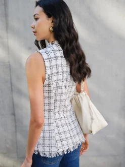 Raw Hem Tweed Slim Tank Top