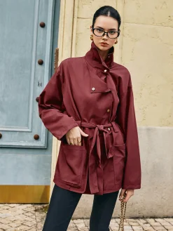Retro Asymmetrical Belted Trench Coat