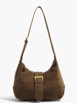 Retro Buckle & Zipper Crescent Bag