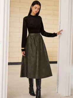 Retro Faux Leather Skirt Without Belt