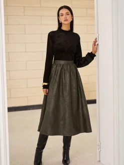 Retro Faux Leather Skirt Without Belt