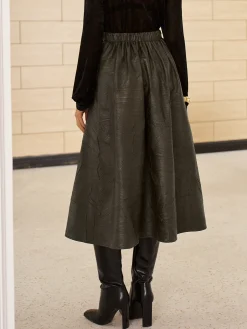 Retro Faux Leather Skirt Without Belt