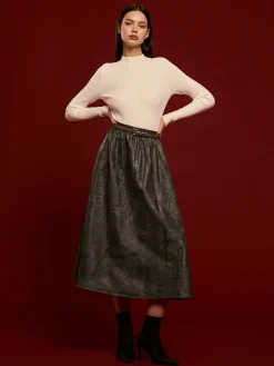 Retro Faux Leather Skirt Without Belt