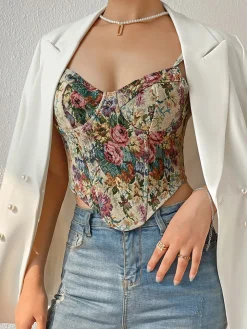 Retro Floral Printed Corset