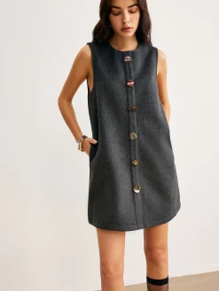 Retro Geometric Button Tank Dress