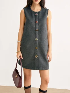 Retro Geometric Button Tank Dress