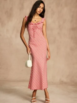 Retro Gingham V-Neck Fishtail Dress