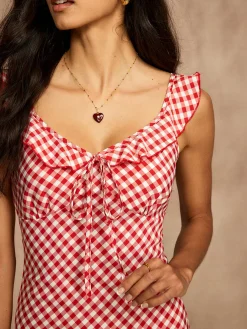Retro Gingham V-Neck Fishtail Dress
