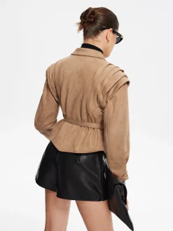 Retro Lapel Belted Short Jacket