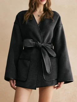 Retro Piping Belted Cinched Jacket