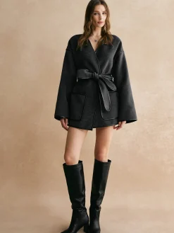 Retro Piping Belted Cinched Jacket